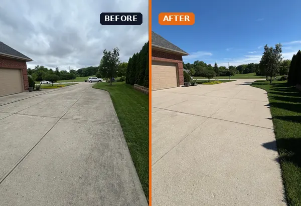 Driveway pressure wash before and after