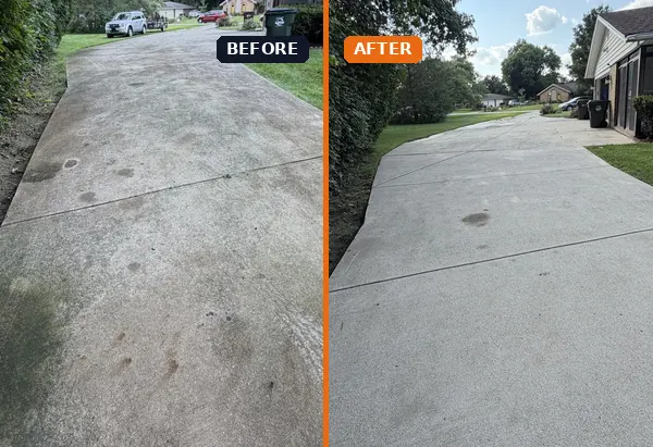 Driveway pressure wash before and after