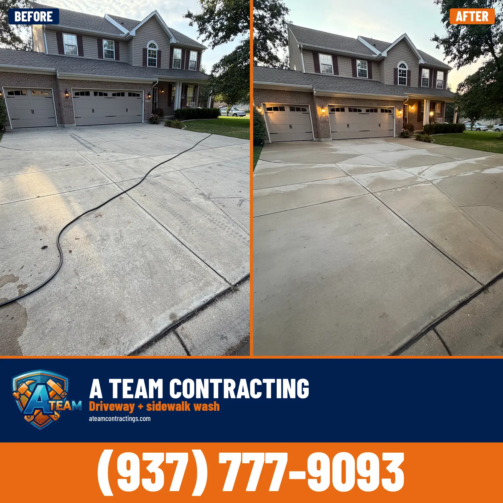 Driveway + sidewalk wash before and after — Tipp City, Ohio