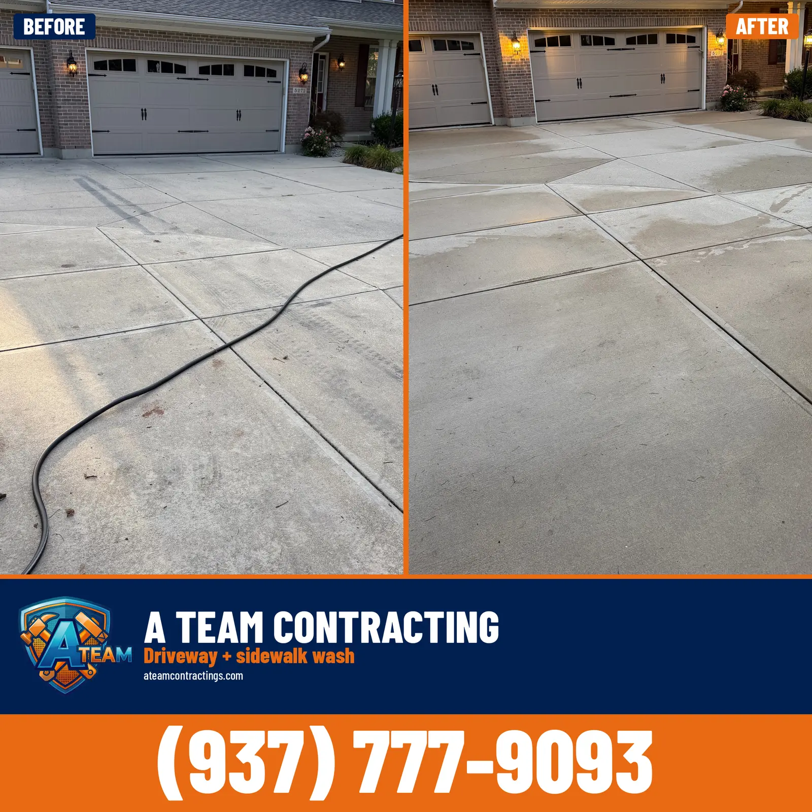 Sidewalk and driveway cleaning before and after — Dayton, Ohio