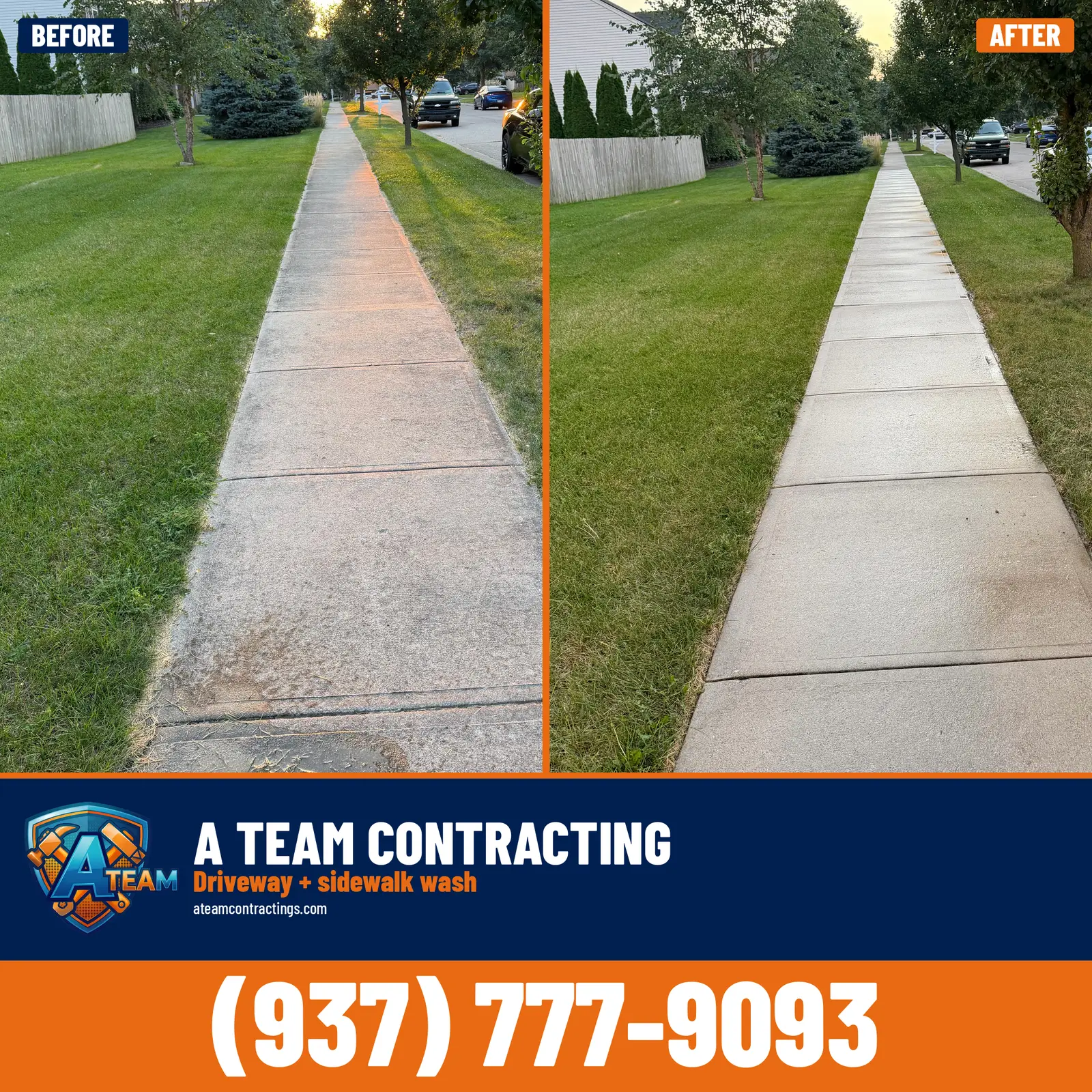 Neighborhood sidewalk pressure wash before and after — Tipp City, Ohio