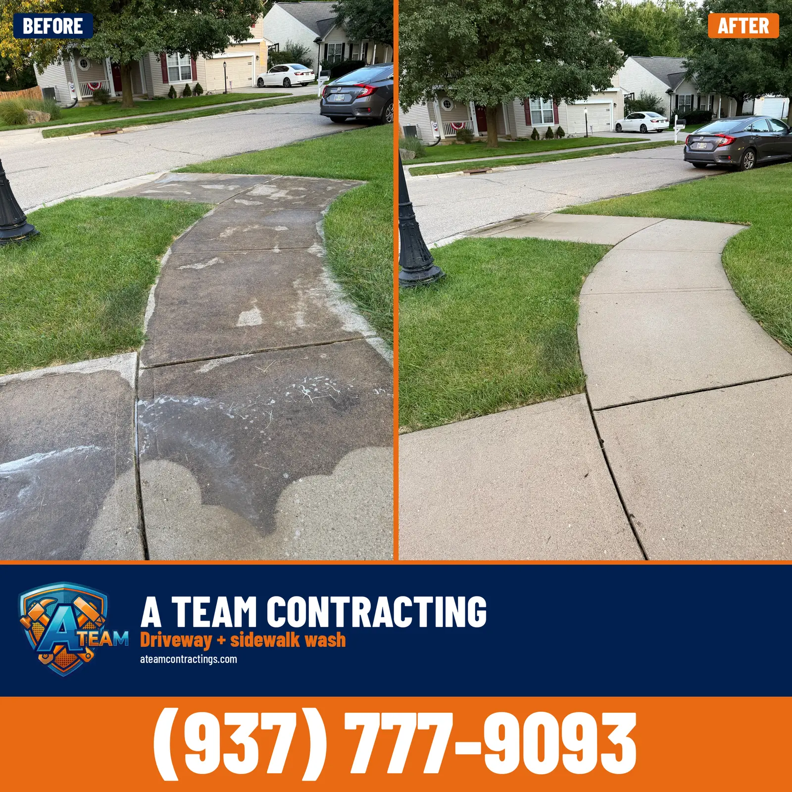 Curved walkway pressure wash before and after — Tipp City, Ohio