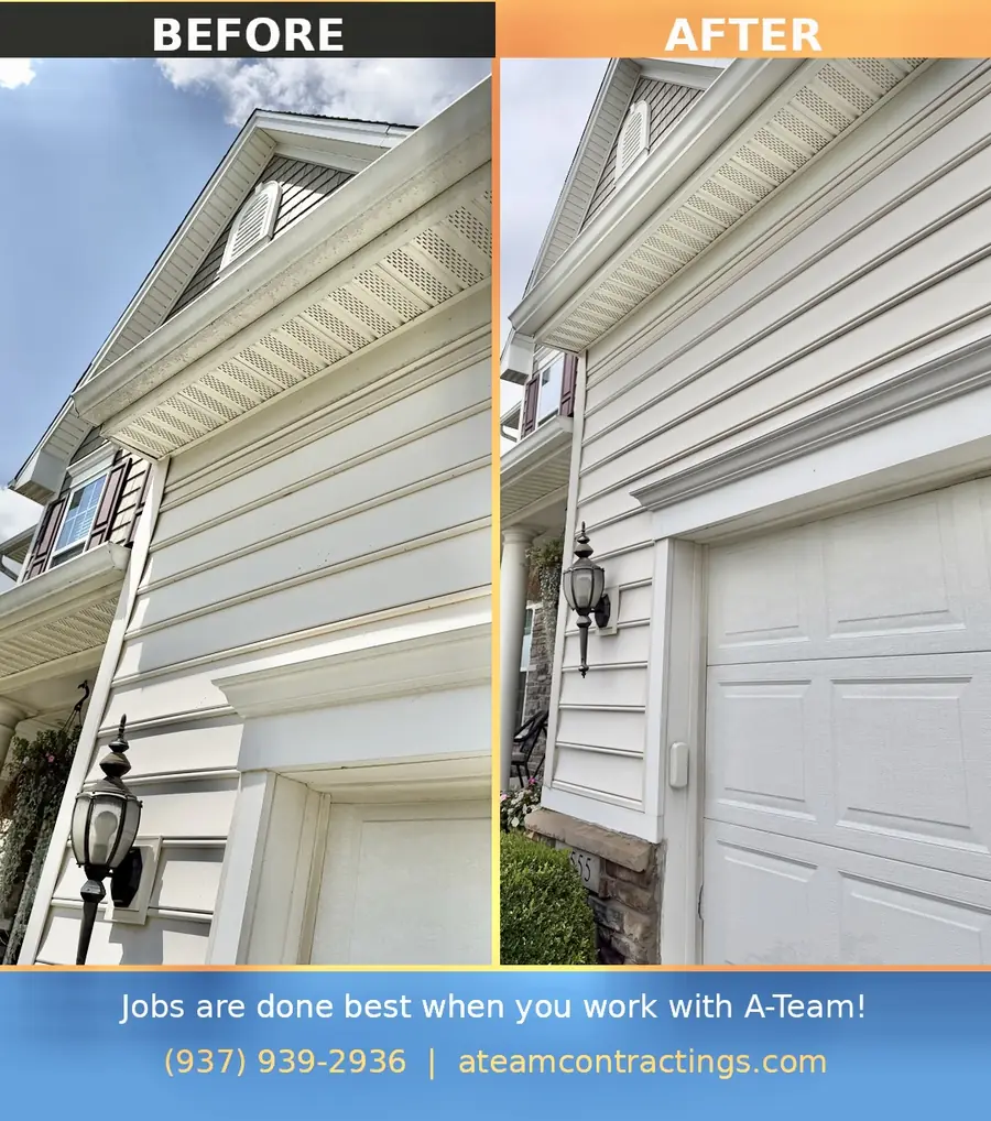 Gutter face, soffit and fascia cleaning before and after — Tipp City, Ohio