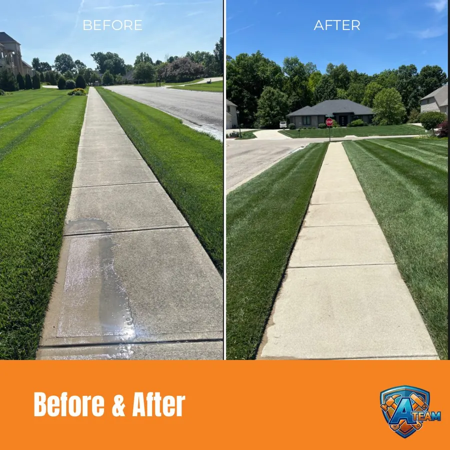 Commercial sidewalk pressure washing before and after — Centerville, Ohio