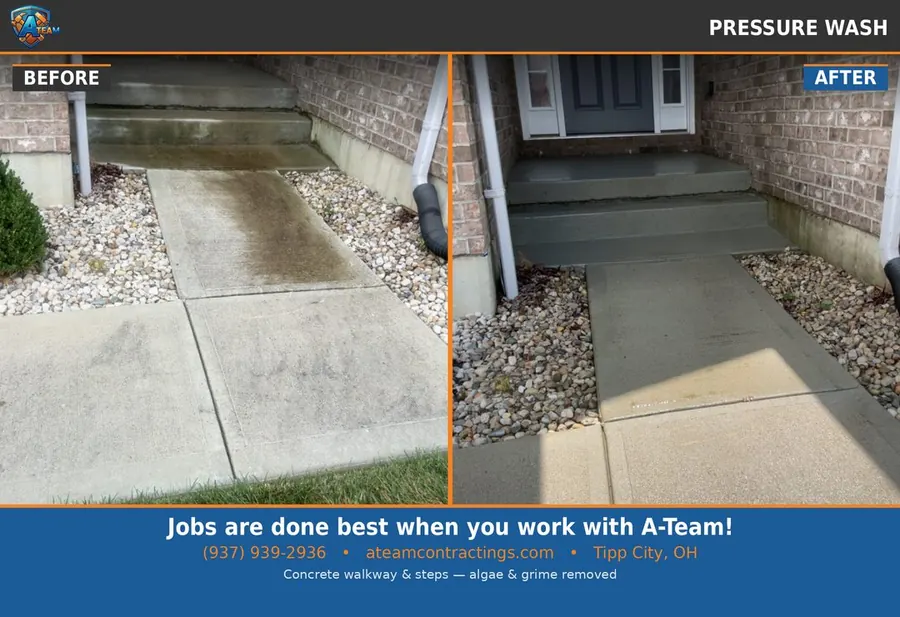 Concrete driveway pressure washing &mdash; Miami County, Ohio, after