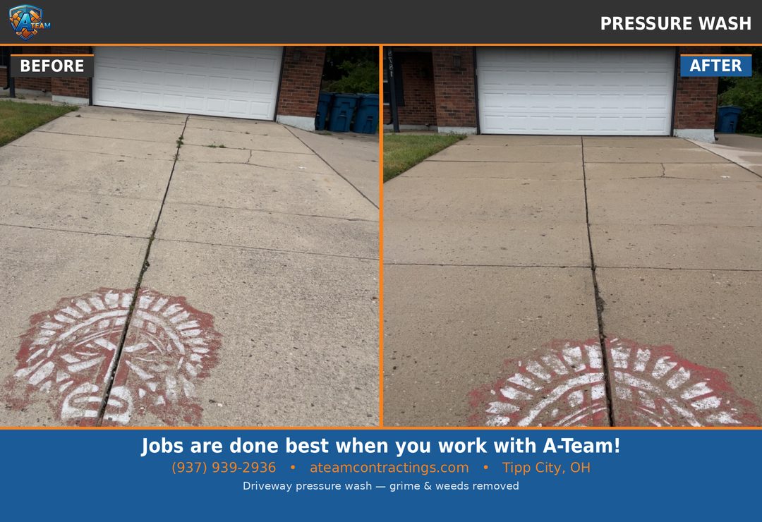 Driveway Pressure Wash before and after — Tipp City, Ohio