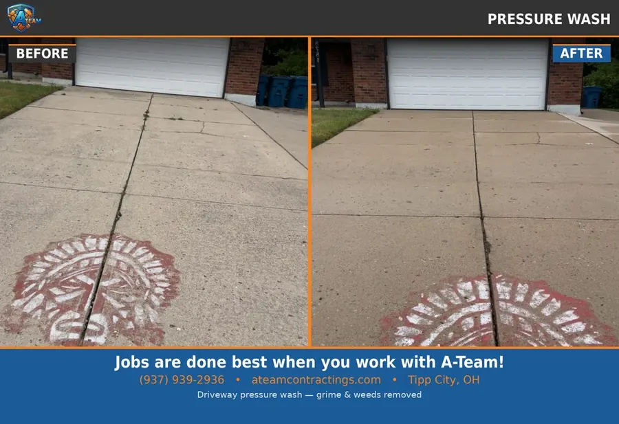 Driveway pressure washing &mdash; Miami Valley, Ohio, after