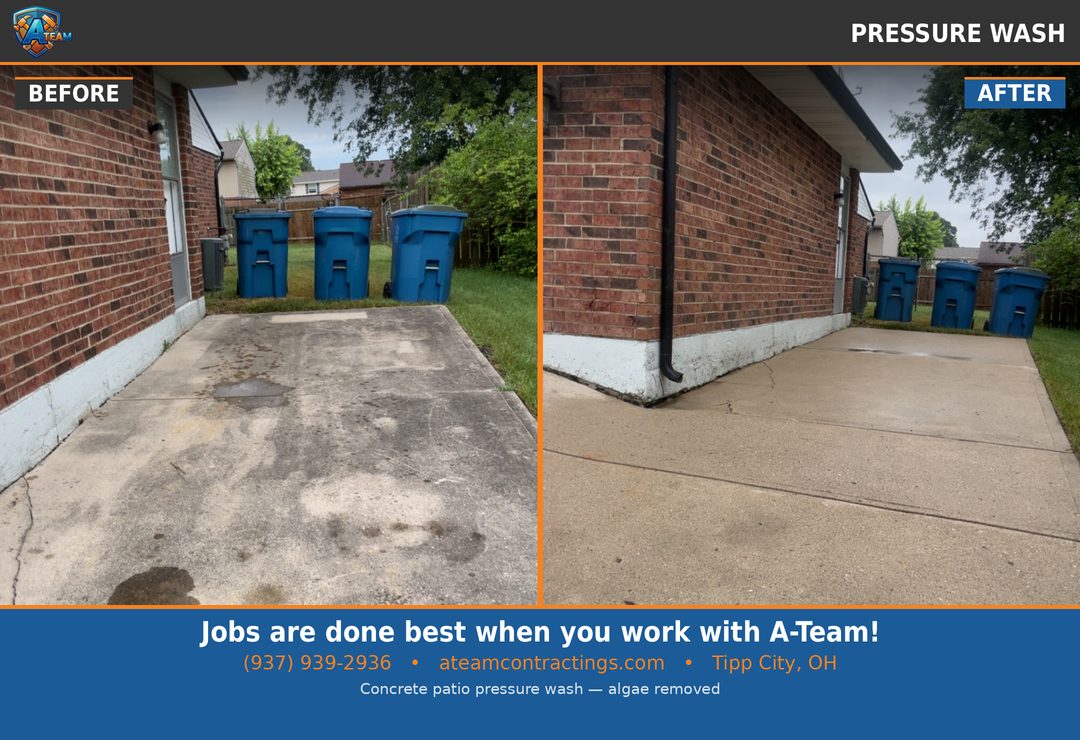 Concrete Patio Clean before and after — Tipp City, Ohio