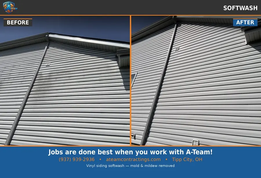 Vinyl siding soft washing before and after — Miami Valley, Ohio