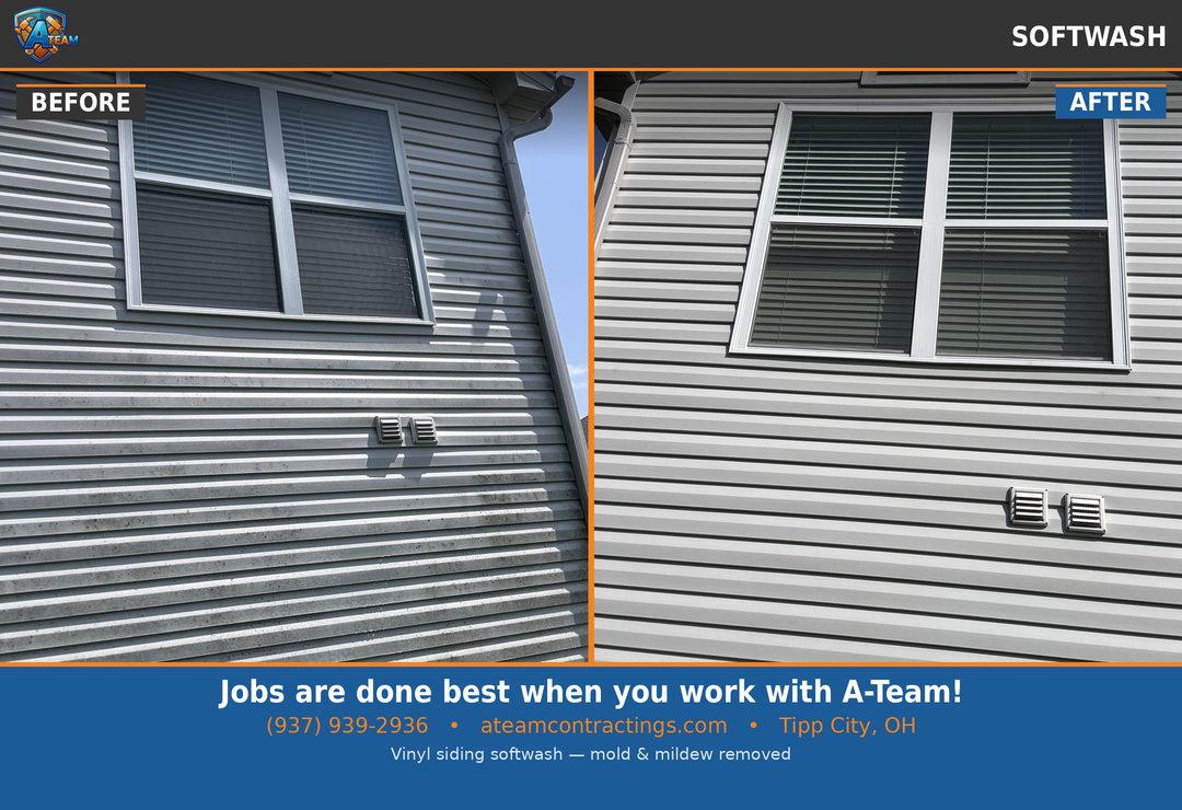Siding Softwash before and after — Tipp City, Ohio