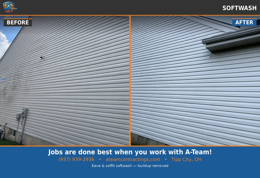 Eave & Soffit Softwash before and after — Tipp City, Ohio