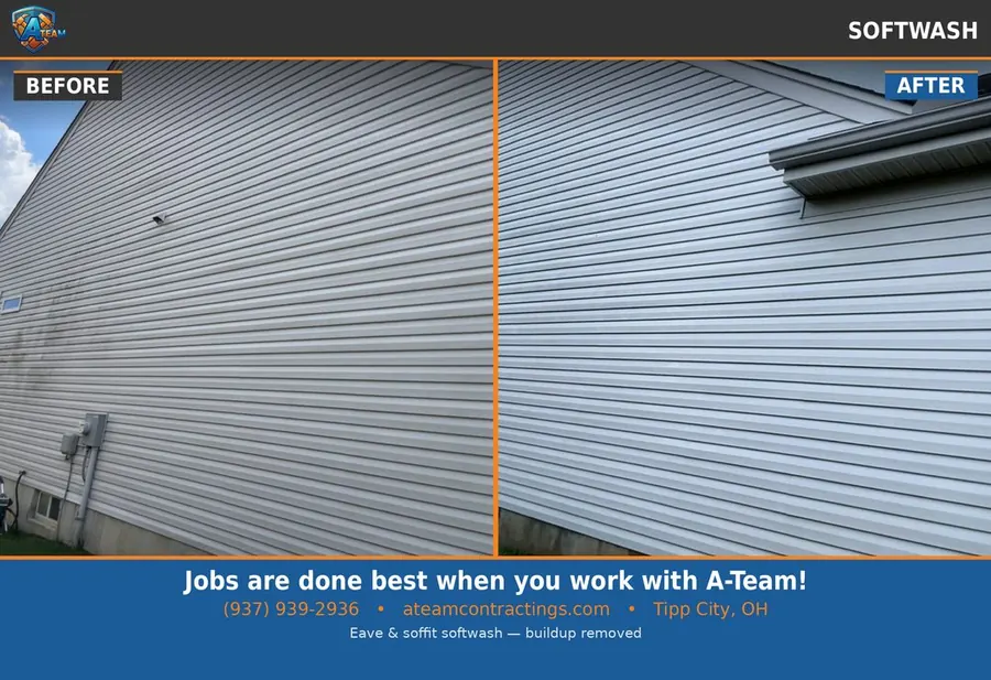Roof soft washing to remove black streaks &mdash; Miami Valley, Ohio, after