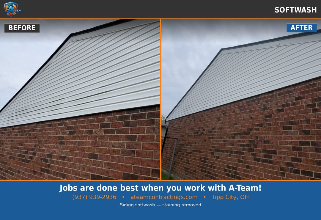 Siding Softwash before and after — Tipp City, Ohio