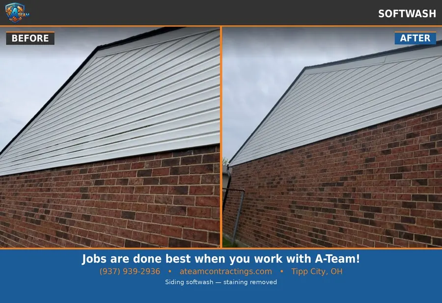 Siding soft washing before and after — Miami County, Ohio