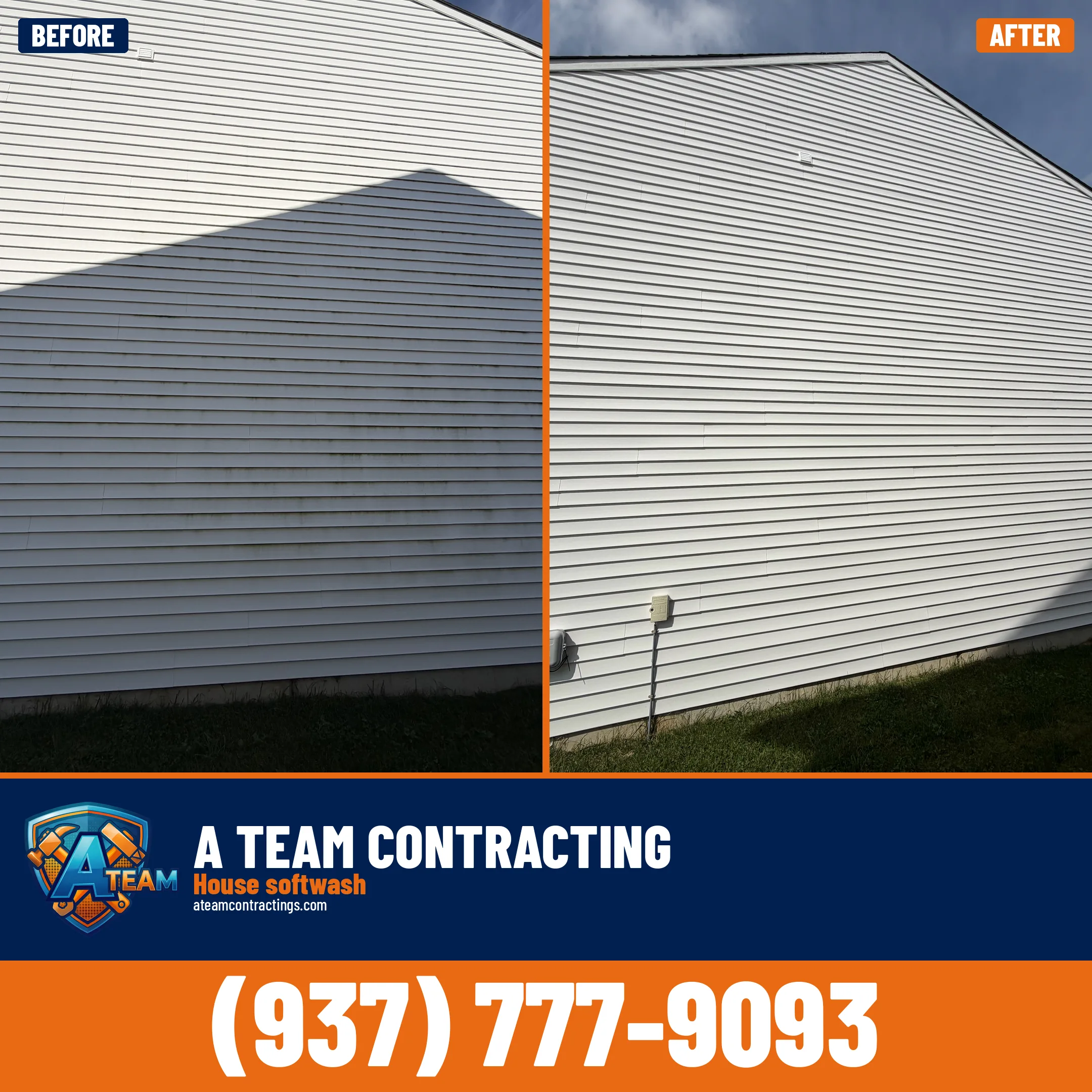 Vinyl siding softwash before and after — Tipp City, Ohio