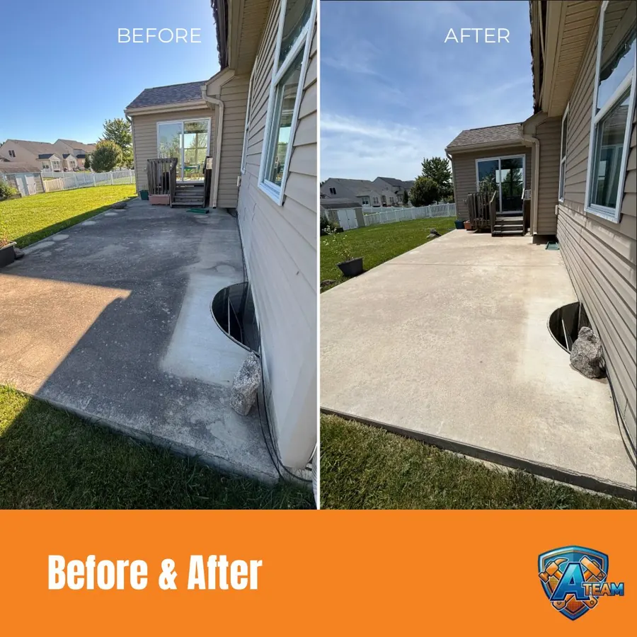 Concrete patio cleaning before and after — Miamisburg, Ohio