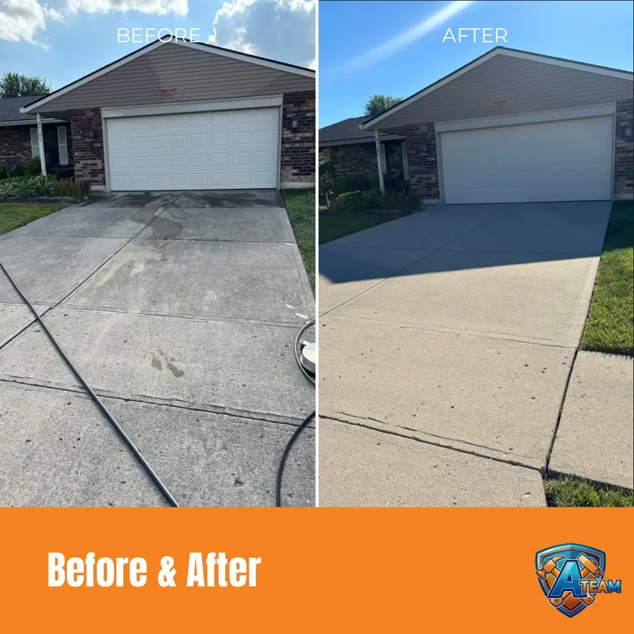 Brick Home Driveway Wash before and after — Fairborn, Ohio