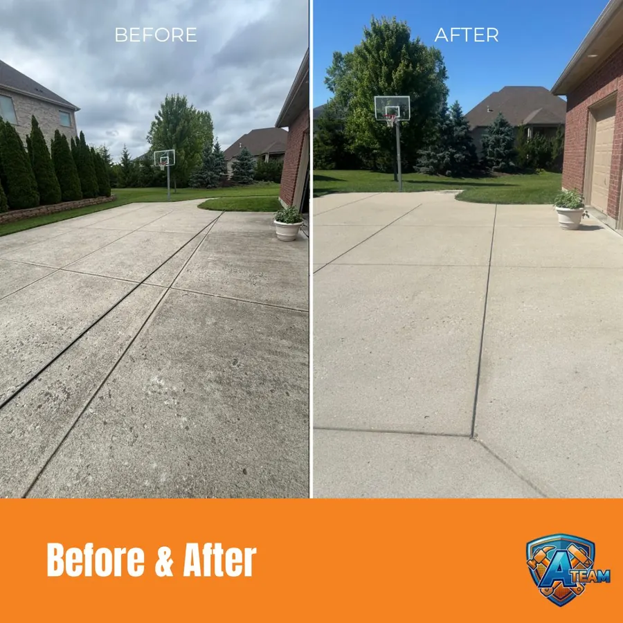 Full driveway and apron pressure washing before and after — Centerville, Ohio