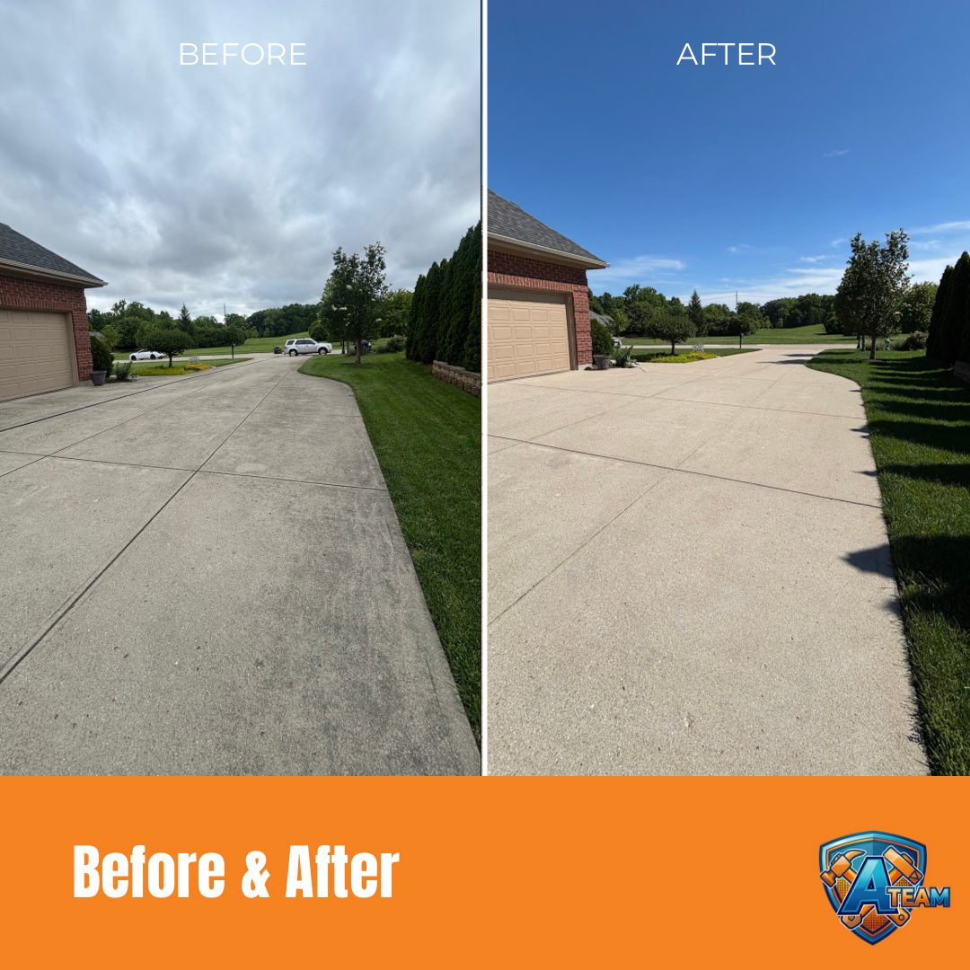 Long Driveway Clean before and after — Vandalia, Ohio