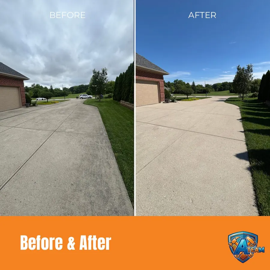 Long driveway pressure washing before and after — Vandalia, Ohio
