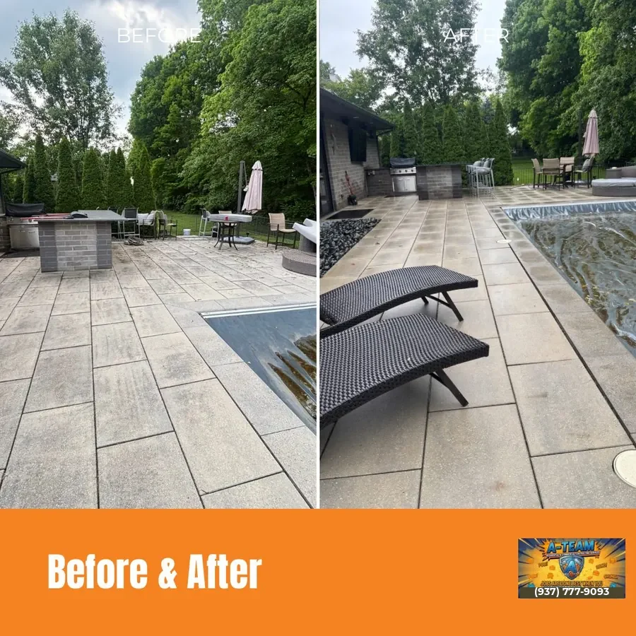 Pool deck pressure washing before and after — Fairborn, Ohio