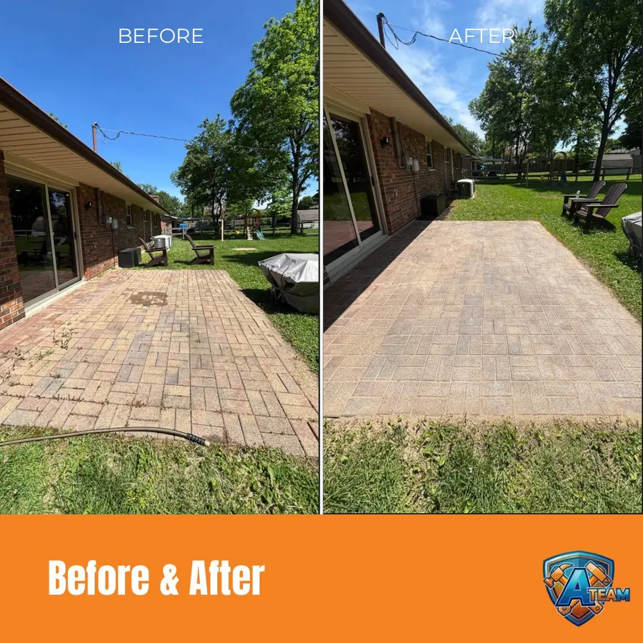 Brick paver patio pressure washing before and after — Tipp City, Ohio