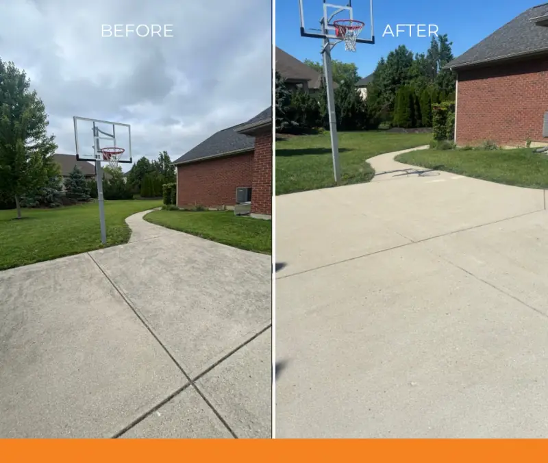 Concrete driveway pressure washing before and after — Centerville, Ohio