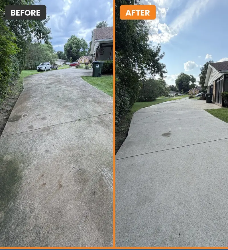 Concrete driveway pressure washing before and after — Kettering, Ohio