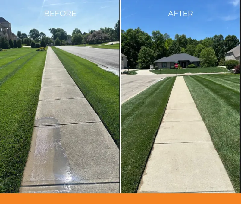 Concrete sidewalk pressure washing before and after — Centerville, Ohio