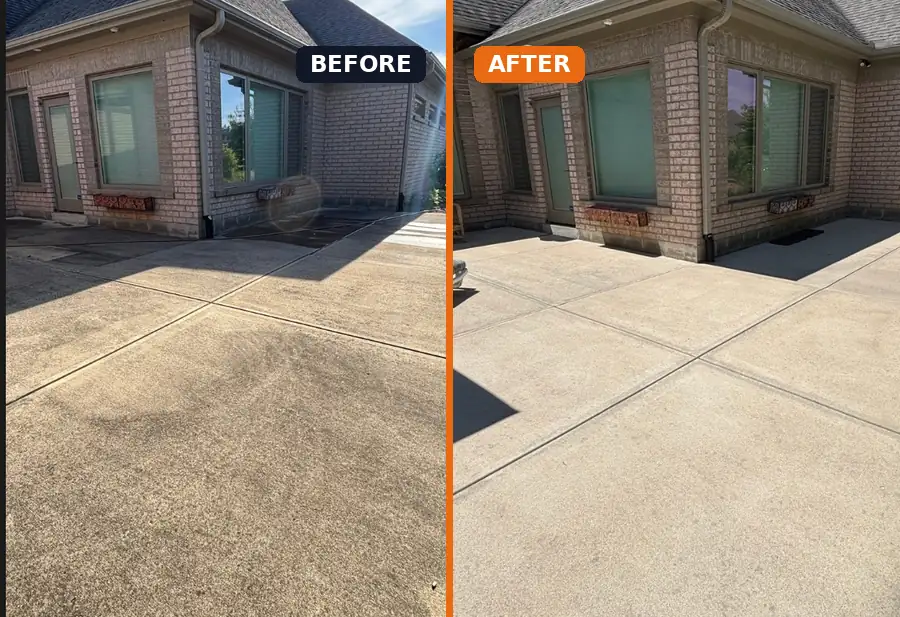 Miami Valley patio before and after pressure washing by A Team Contracting