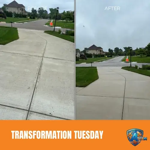 Concrete driveway before and after cleaning