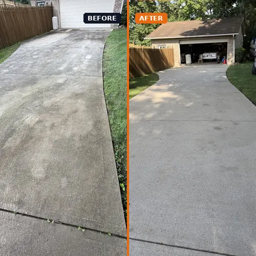 Concrete driveway before and after cleaning