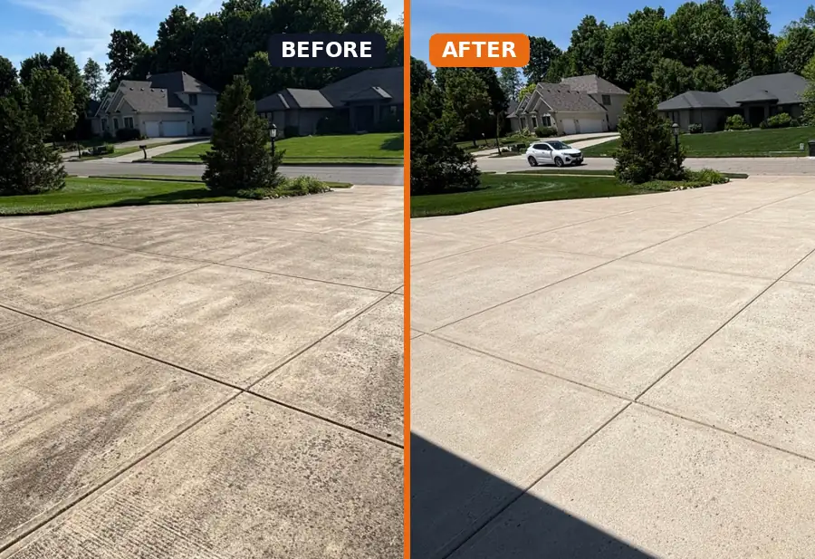 Driveway pressure wash before and after Miami Valley